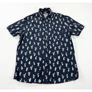 Goodthreads Mens Large Navy Cotton Cactus Print Poplin Short Sleeve Shirt Desert